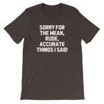 Sorry For The Mean, Rude, Accurate Things I Said T-Shirt (Unisex)