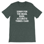 Sorry For The Mean, Rude, Accurate Things I Said T-Shirt (Unisex)