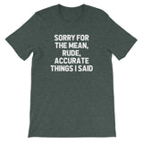 Sorry For The Mean, Rude, Accurate Things I Said T-Shirt (Unisex)